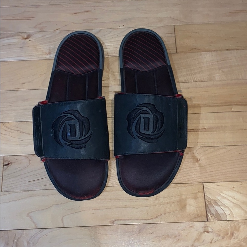 Adidas D Rose Slides Size 9 Black and Red